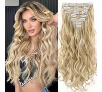 TEMU 20 pulgadas de largo ondulado clip-in extensiones de cabello para mujeres - 7 piezas de cabeza completa gruesa clips de cabello sintético para niñas uso diario y de fiesta