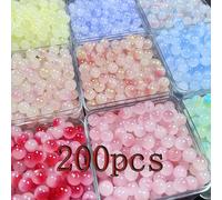 TEMU 200/500 piezas de cuentas de vidrio degradado de 8 mm - Cuentas elásticas redondas semiacabadas para hacer joyas, pulseras y collares, adiciones para manualidades