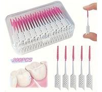 TEMU 200 Cepillos Interdentales Suaves de Silicona con Sabor a Fresa, Adecuados para la Limpieza de Brackets, Palillos de Hilo Dental, Cepillos Interdentales Desechables, Ideal para la Higiene Bucal y