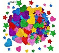 TEMU 200 Piezas de Calcomanías Brillantes de Espuma con - Corazones y Estrellas Autoadhesivas, , Vinilo para Manualidades, Tarjetas de Felicitación y Decoración del Hogar, Pegatinas Adorables