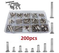 TEMU 200 tornillos de plateados, kit surtido para álbumes de fotos y álbumes de recortes, 10 tamaños para correas de billetera y reparaciones de cuero de silla M5 X 5/6/8/10/12/15/18/20/25/30MM