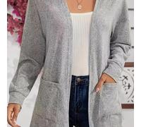 TEMU 2023 Nueva Llegada Estilo Europeo Otoño Invierno Tejido Color Sólido Cardigan Cuello Larga Chaqueta Pullover, Talla Grande, Poliéster, con Bolsillo, para Mujeres