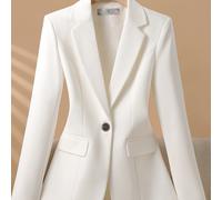 TEMU 2025 Blazer Elegante para Mujer - Cuello Largo, Color Sólido, Un Solo Botón, Ajuste Regular, Para Todas , Profesional, de Oficina Estiloso | Formal Adecuado | Cierre con Un Solo Botón