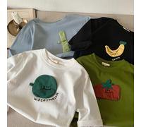 TEMU 2025 Otoño Niños 4pcs Camisetas Estilo Japonés, Larga Niños y Niñas Aplicaciones de Frutas Capas Básicas