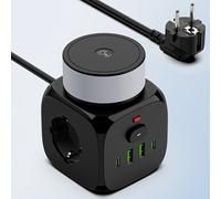 TEMU 2025 regleta multifuncional redonda de corriente, cable extensible de 1.8 metros y luz nocturna, (2 USB-A) + (2 TYPE-C), enchufe directo para hogar, oficina, cocina, baño u otros lugares