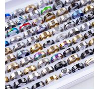TEMU 20pcs/ Anillos de Acero Inoxidable con y Rayas de Moda con Pedrería para Hombres y Mujeres, Regalos de Fiesta, sin