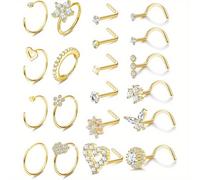 TEMU 20pcs Anillos de Nariz de Acero Inoxidable Aros de Nariz de Ópalo Flor Joyería de Piercing de Nariz para Mujeres Anillo de Nariz de L