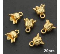 TEMU 20pcs de de flor de , cuentas de campana hueca de aleación de , tapas de floral para pulsera collar DIY accesorios de joyería, con cadena de extensión colgante para manualidades de macramé