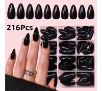 TEMU 216 uñas postizas brillantes de , color negro//crema, completamente cubiertas con relieve de color sólido, perfectas para mujeres - una opción ideal para fiestas y vacaciones.