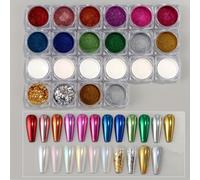 TEMU 22 Cajas de Polvo Metálico Espejo Cromado para Uñas, Aurora , Dorada y Plateada, Holográfica , Polvo para de Uñas Y2K, Diseños de Manicura de Lujo Festivo, Accesorios para Uñas DIY