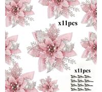 TEMU 22 Flores Artificiales de Navidad - Decoraciones de Plástico con Clips para Árboles de Navidad, Reutilizables, , Adecuadas para Navidad, , y Decoraciones Navideñas Sin (Múltiples Colores)