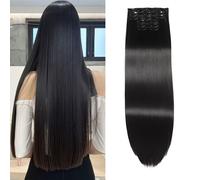 TEMU 24" Extensiones de Cabello Liso Super Largas 6 Piezas, Natural - Extensiones de Pelo con Clip Suaves y Gruesas