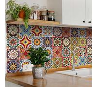 TEMU 24 piezas de calcomanías de azulejos de flores bohemias, 4x4 "Calcomanía de vinilo autoadhesiva para salpicaduras de cocina, paredes de baños y escaleras - Fácil de aplicar y quitar