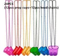 TEMU 24 piezas: Juego de 12 Collares de Cuentas + 12 Vasos de de Plástico - Festival de Cerveza, Carnaval, para Halloween, Navidad, y Fiestas, Regalo para Año , Día de San Valentín
