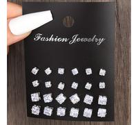 TEMU 24 Piezas Set de Pendientes de Moda Brillantes Estrella Cuadrado Forma de CZ para Mujeres Hombres Uso Diario Joyería Trendy