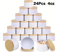 TEMU 24 Tarros de Metal Blancos para Velas con Tapas de Madera, 4/ - Perfectos para Hacer Velas DIY y Contenedores de Almacenamiento, Suministros para Fabricación de Velas