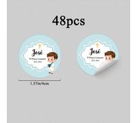 TEMU 24 uds 48 uds Stickers Personalizados Primera Comunión Niño Azul Cruz Tema Religioso para Recuerdos de Decoraciones Regalos