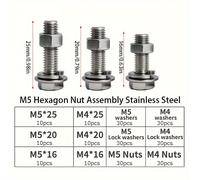 TEMU 240pcs Juego de Tuerca y Tornillo de Acero Inoxidable - Tuerca Hexagonal M4 M5 con Arandelas, Hardware Duradero para Múltiples