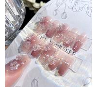 TEMU 24pcs Uñas Postizas Hechas a , Elegante Degradado Rosa con Flores 3D y de Perla, Forma Cuadrada Larga, Acabado - Fáciles de Aplicar, Uñas Falsas de Cobertura Completa para un Look Chic