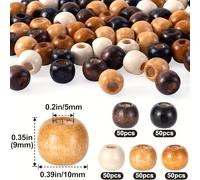 TEMU 250pcs, 400pcs, Cuentas de Madera con Agujero Grande para Manualidades, 5 Colores 9X10mm Separadores Sueltos en Macramé Collares Pulsera Decoración Artesanal