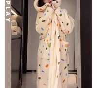 TEMU 25AW Tendencias del Hogar 1pc Bata de Mujer con Capucha de Franela para Otoño/Invierno, Forrada y Acolchada, Camisón de Coloridos