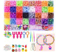 TEMU 2800pcs+ 32 Colores 40 Cajas de Rejilla Bandas de Tejido Gancho Kit de Pulseras de Bandas de Goma Coloridas Kit de Fabricación de Pulseras de Bandas de Goma Regalo de Navidad