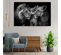 TEMU 2D , - 1 pieza - Obra de arte en sin - de del león - Tres abrazándose, la imagen monocromática que y una camaradería - Decoración de pared para de estilo minimalista contemporáneo - El