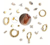 TEMU 2D , 25 Piezas de Aretes de Acero Quirúrgico Hipoaergénicos para Orejas , Aretes de Cartílago con Cierre para Mujeres, Juego de Aretes de Tuerca y Aro para Múltiples Perforaciones