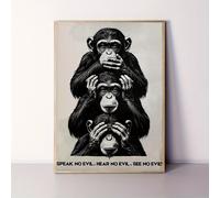 TEMU 2D , 2D , 1 pieza sin que mide 12 por 16 pulgadas, que una representación humorística de un chimpancé que a monos sabios: No ver el mal, No oír el mal