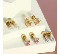 TEMU 2D , 8 Piezas de Aretes con Tornillo y Base en Acero Inoxidable para Mujeres, Joyería Piercing Helix Cartílago Tragus Conjunto Flor Estrella