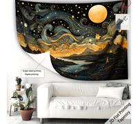 TEMU 2D , [Impresión 2D ] Tapiz de Gran Tamaño Cielo Estrellado Luciérnagas Luna para Decoración del Hogar en Sala Dormitorio Oficina con Clips Colgantes , 1 Pieza