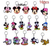 TEMU [2Dflat No 3D] y Minnie , Set de 16 llaveros de mochila escolar, Adornos de moda para , Recomendación de regalo, Llavero multifuncional de la serie 2Dflat de y Minnie