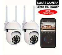 TEMU 2pcs Cámara de Seguridad WiFi 1080P HD Ease , Visión Nocturna a Color, Audio Bidireccional, 360° Pan/Tilt/Zoom, Detección y Seguimiento de Movimiento para Seguridad en el Hogar, Foco y , Cableada