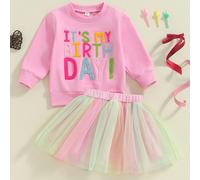 TEMU 2pcs Conjunto de Sudadera con de Toalla y Falda de Malla Colorida para Niñas, Larga y Cuello Casual para Otoño Invierno, Tejido y Transpirable para Deportes al , Vacaciones y Fiestas