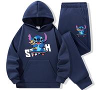 TEMU 2pcs Conjunto Deportivo Casual para Niños con Estampado de Stitch Disney, Sudadera Forrada + Pantalón de Felpa para Otoño/Invierno, Ideal para Uso Diario y Exteriores, Regalo