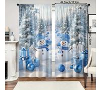 TEMU 2pcs Cortinas con Estampado de Navideño - Filtrado de Luz, Diseño con Bolsillo para Barra para Dormitorio, , Decoración de Oficina - Poliéster Duradero, Lavable a Máquina