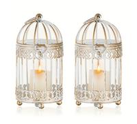 TEMU 2pcs Portavelas de Luz de Té: 6 pulgadas H Jaula de Pájaros Blanca Desgastada Farol Central Colgante de Metal Jaula de Pájaros Portavelas Votivas para Decoración , Chimenea, Mesa de Comedor y