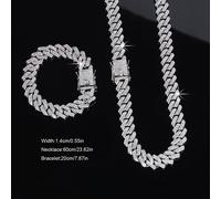 TEMU 2pcs/Set Joyería de Regalo , Collar y Pulsera con Cadena Miami Cuban Link 14mm Cubierta en Cristales, Accesorios Hip Hop , Joyería Dorada para Adolescentes