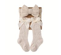 TEMU 2pcs/Set Medias Vintage de Otoño para Bebé y Diademas de Sólido con Cable, Cintas de Pelo Estilo Español, Mini de Cinta, Color Crema, Ropa y Accesorios para Niñas Recién Nacidas 0-12m