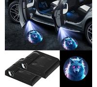 TEMU 2pcs Snow Wolf Luz de bienvenida para coche inalámbrica LED para puerta de coche Proyector de bienvenida fantasma Luces nocturnas Lámpara de cortesía Accesorios de estilo para coche