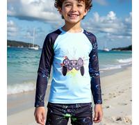 TEMU 2pcs Splash Ink Gamepad Pattern Bañador Para Niños, Conjunto De Camiseta Y Bañador, Traje De Surf Elástico, Bañador Para Niños Para Vacaciones Al