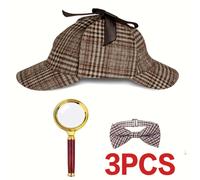 TEMU 3/11 piezas de accesorios para disfraz de detective - sombrero, corbata, lupa, barba, pipa decorativa - ideal para fiestas de , Halloween, Navidad y juegos de o fiestas de maquillaje