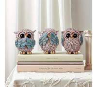 TEMU 3 búhos de ojos azules grandes, no escuches, ¡no mires! No . Hechos en resina. ¡Ideal para decorar el hogar, escritorio del estudio u oficinа! si amás a los buhós