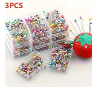 TEMU 3 Cajas de 300 Alfileres Rectos de Perla de , para Coser, Manualidades DIY, Posicionamiento y Fijación, Accesorios de Diseño de Moda