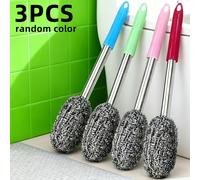 TEMU 3 cepillos de acero inoxidable | Duraderos y no tóxicos, diseño de agarre ergonómico, mango extendido, ideales para la limpieza del piso del baño
