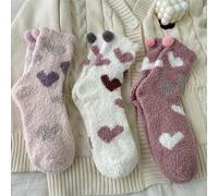 TEMU 3 de Calcetines Térmicos de Forro Polar para Mujer - de Corazones, Medias Cálidas y Suaves para Invierno, Dormir, Descanso o Postparto, con Bolas Redondas, Cómodos y Esponjosos para el Hogar