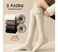 TEMU 3 de Calcetines Térmicos de Invierno para Mujer - Gruesos con de Peluche, Beige//, Combinación Aleatoria, Medias Lavables a Máquina para Uso Diario, Exteriores y Ocasiones Especiales (Corte )