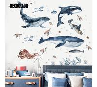 TEMU 3 Grandes Apliques de Acuarela de Tiburón, Ballena y Animales Marinos: , y - Vinilo Decorativo para Bañera, Pared o Cabecero - Decoración Temática Marina para Sala, Dormitorio, Baño, o Fiesta
