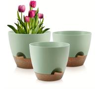 TEMU 3-Pack Grandes Macetas Autorriego Verdes - Macetas de Plástico de 12/10/9 Pulgadas con Agujeros de Drenaje y Reservorio Profundo para Jardín Interior y Exterior