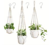TEMU 3 paquetes, Macrame Plant Hangers Interior Diferente Tamaño Colgante Cesta Maceta Soporte Con Cuentas Sin Borlas